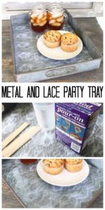 Make this metal and lace party tray! Gorgeous shabby chic look!