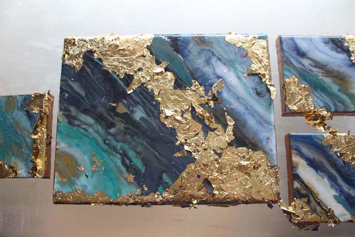 Poured Resin Gold Leaf Canvas Gallery Art Resin Crafts