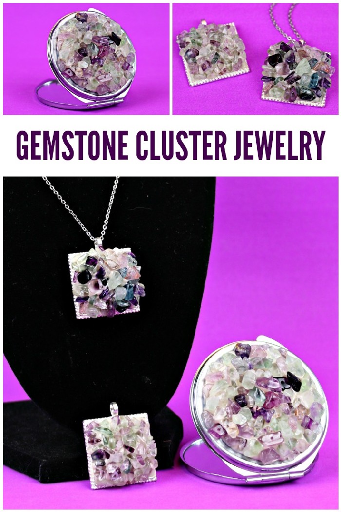 You can make your own gemstone cluster jewelry using chip beads and jewelry clay! via @resincraftsblog