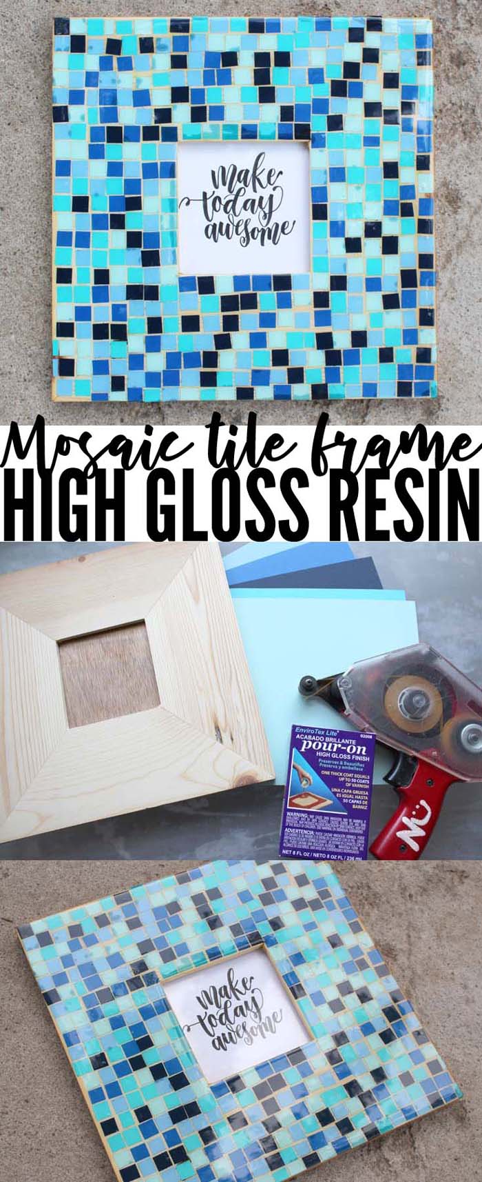 Make a Paper Mosaic frame that looks like tile!  Envirotex Lite High Gloss Resin for the win!!!  Simple DIY for a custom Home Decor piece! via @resincraftsblog