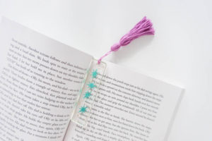 DIY resin bookmark in a book