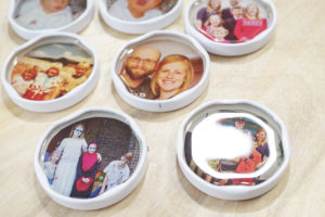 DIY Photo Magnets using resin in milk bottle lids - let cure for 24 hours