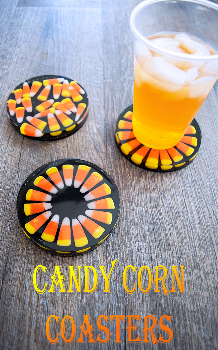 Create adorable Halloween Coasters with this popular seasonal candy! Cast Candy Corn in resin to make coasters perfect for any Halloween occasion. #resincrafts #halloween #candycorn via @resincraftsblog