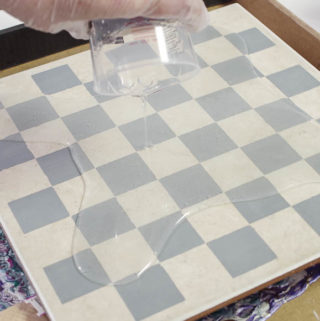 Upcycle Tile to Resin Coated Chess Board - Pour onto Painted Tile making sure to hit the corners