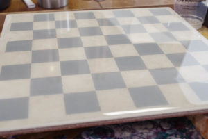 Upcycle Tile to Resin Coated Chess Board - let cure 24 hours