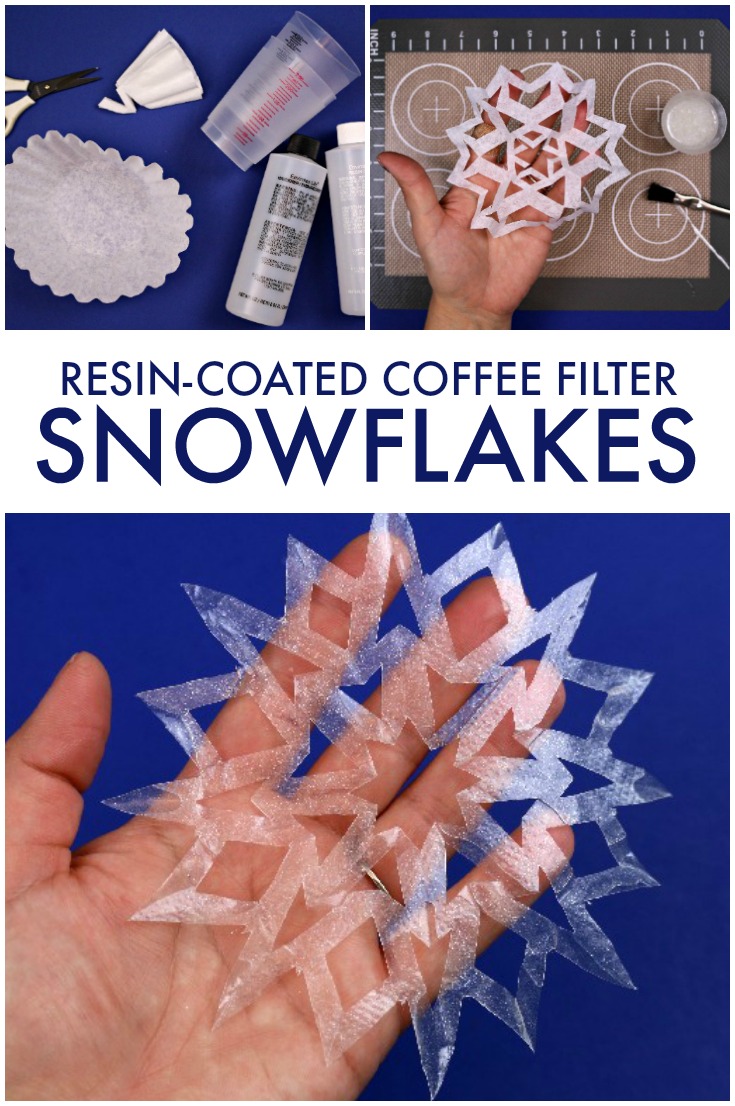 These resin-coated coffee filter snowflakes are nearly transparent giving them a stunning, crystal quality.  via @resincraftsblog