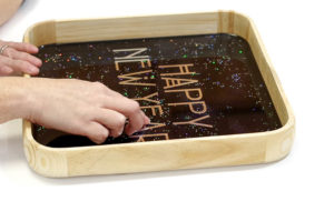 Happy New Year Glitter Resin Tray- press letters down firmly