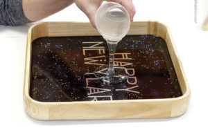 Happy New Year Glitter Resin Tray- mix clear resin and pour onto tray