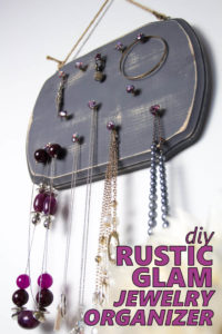 Wrangle that tangled pile of necklaces with a #DIY #rusticglam jewelry organizer including glittering resin posts! #resincrafts #resin #jewelryorganization
