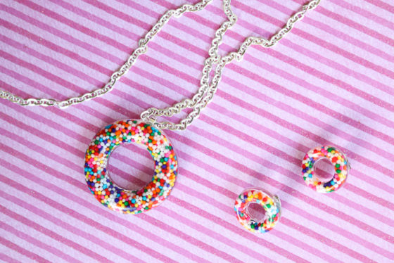 DIY Donut Necklace and Earrings from Resin