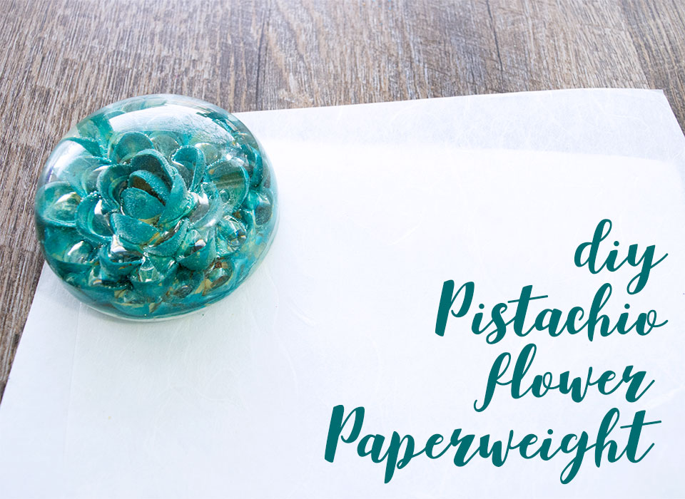 Learn how to use EasyCast Clear Casting Epoxy and Recycled Pistachio Shells to make a beautiful Pistachio Shell Flower Paperweight.   via @resincraftsblog