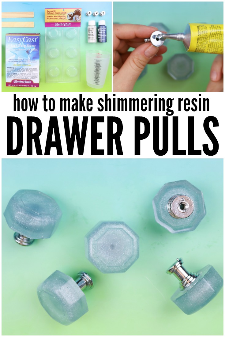 Instead of paying for basic builder-grade hardware for my daughter's dresser, I created my own shimmering drawer pulls from resin. via @resincraftsblog