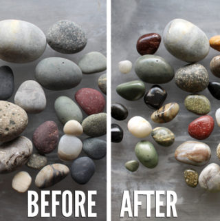 polished rocks before and after