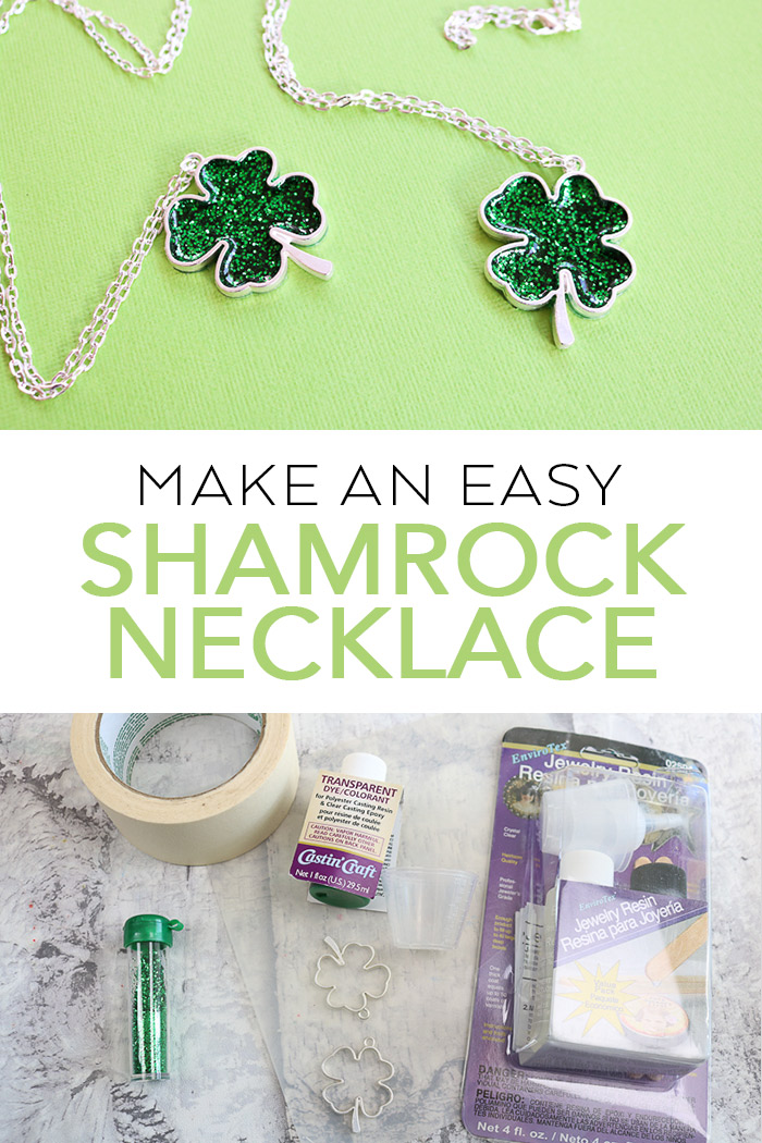 Follow this easy step by step craft tutorial to make a shamrock necklace for Saint Patrick's Day with resin and glitter that everyone will love! #saintpatricksday #shamrock #green #crafts  via @resincraftsblog