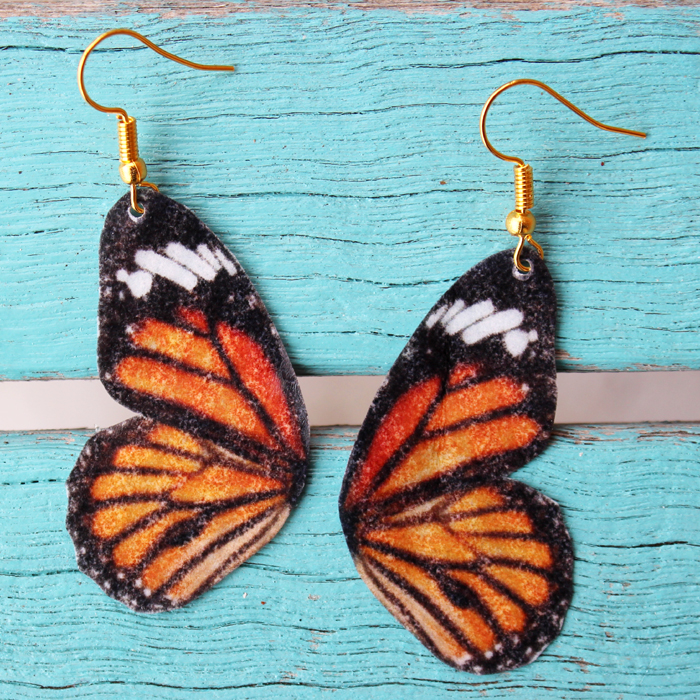 Real Painted Butterfly Wing Drop Dangle Earrings Resin Coated Handmade Jewelry