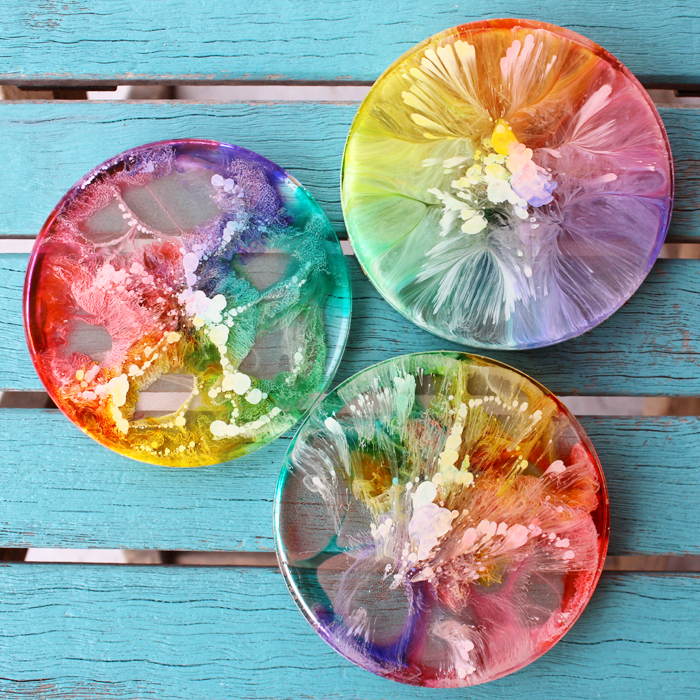 Petrified Rainbow Resin Coasters with Alcohol Ink DIY ...