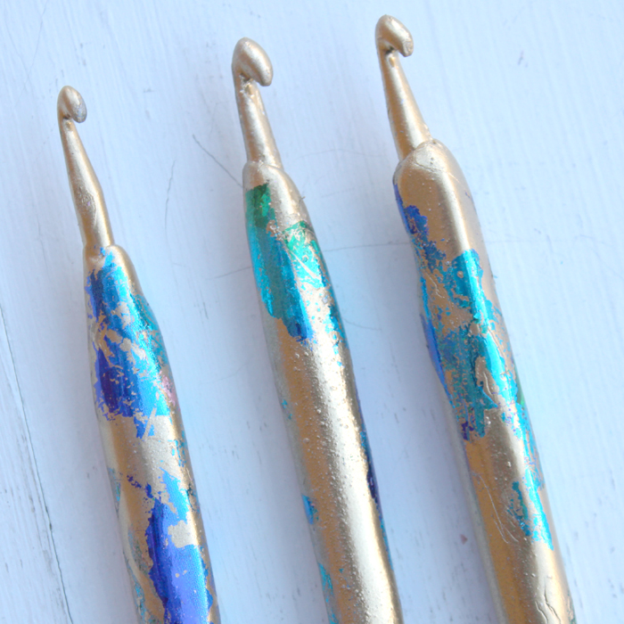 resin easysculpt clay covered crochet hooks with gold leaf (5