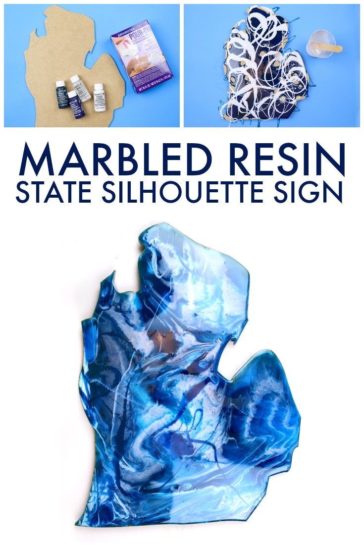 You can use colored resin to create a beautiful marbled resin state silhouette. via @resincraftsblog