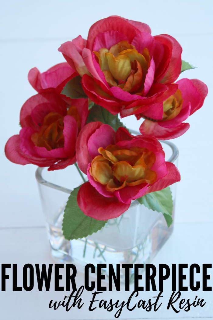 This flower centerpiece is simple to make using EasyCast Resin and silk flowers.  Make them any color or vase size--perfect for weddings, parties, etc.  #resincrafts #resincraftsblog #easycastresin via @resincraftsblog
