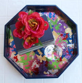 Metallic Leaf Serving Tray with High Gloss Resin