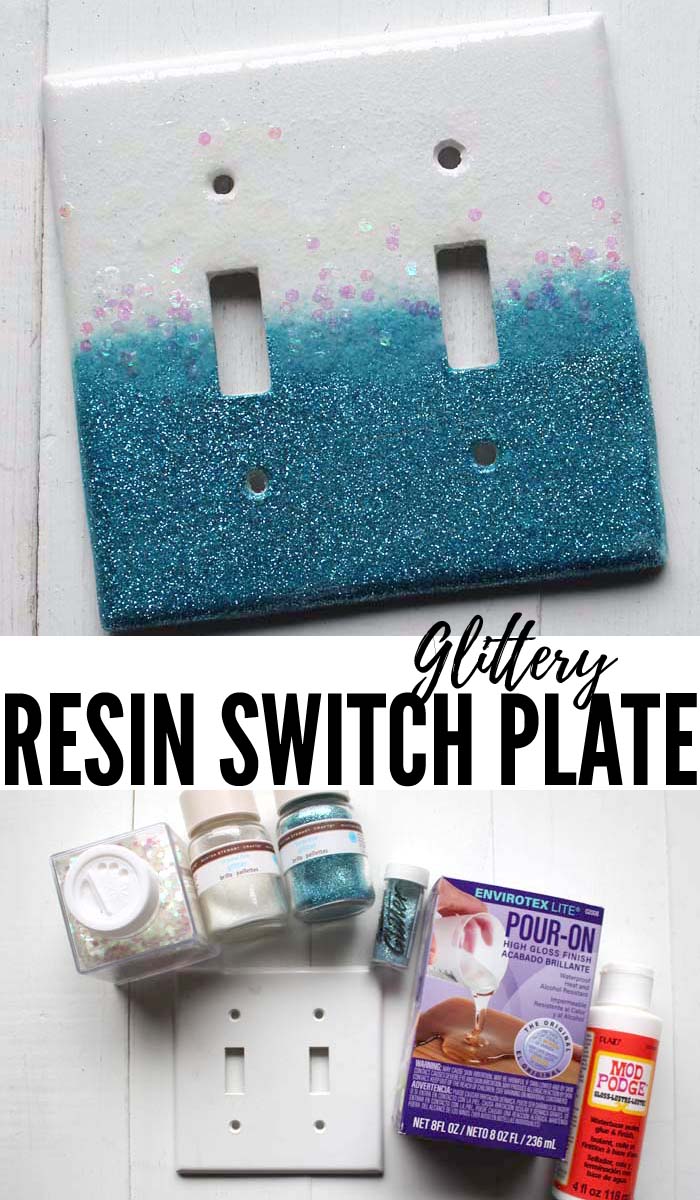 Add jewelry to the wall with a glittered resin switch plate!   Ombre layers of glitter with a shiny smooth resin finish.  #resincrafts #resin #highglossresin #envirotexlite #resincraftsblog via @resincraftsblog
