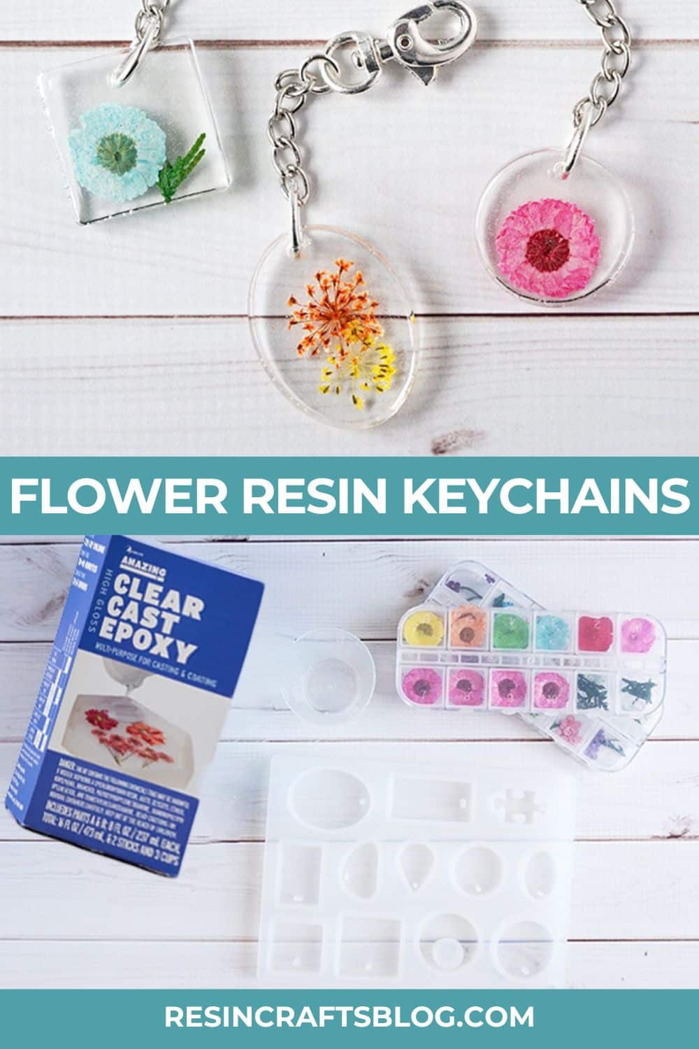 diy pressed flower epoxy keychains via @resincraftsblog