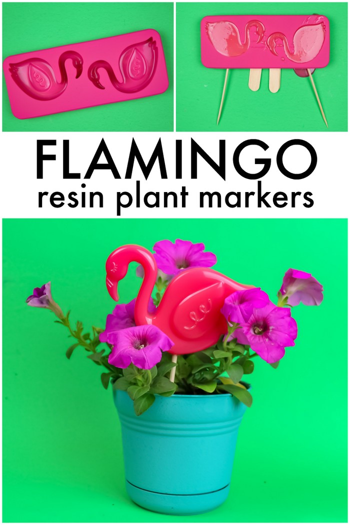 Add resin flamingos to potted plants or your flower pots this summer. via @resincraftsblog