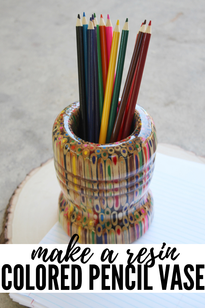Make a resin colored pencil vase using 216 colored pencils and casting resin. Shape it on a lathe and then shine it with high gloss resin for the perfect vase and conversation piece!  #resincrafts #resincraftsblog #resincraft #resincasting #resinart #resinartist via @resincraftsblog