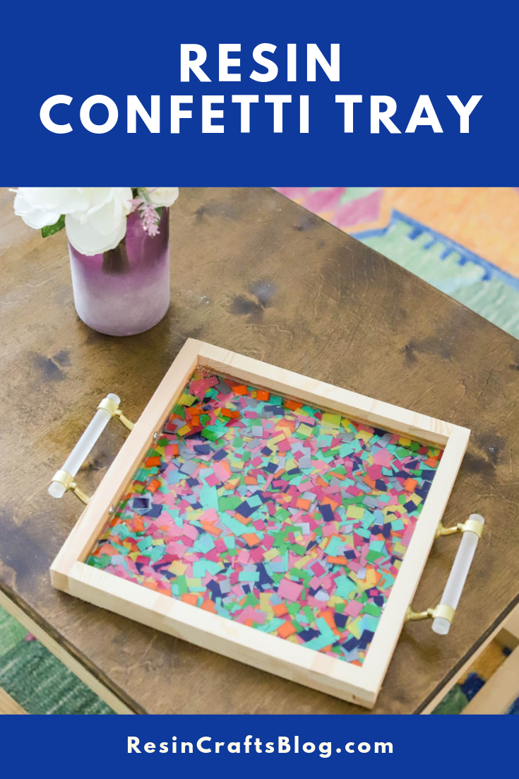 Create a colorful resin confetti tray that makes a beautiful addition to your coffee table and stylish way to serve snacks! #resin #resincrafts #resin #diy #ResinCraftsBlog via @resincraftsblog