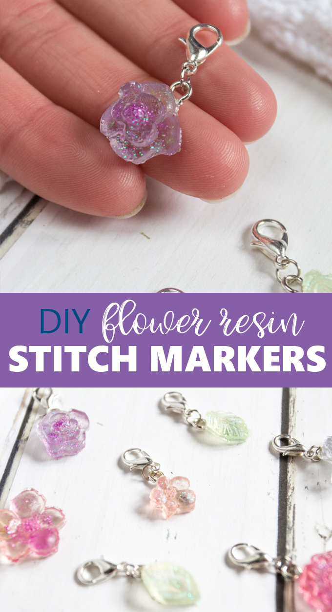 Keep track of your stitches in style with these adorable DIY flower resin stitch markers! A perfect resin craft for crocheters and knitters alike. via @resincraftsblog