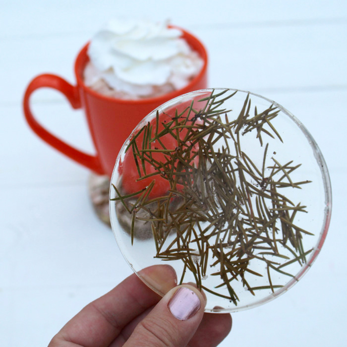 Pine Needle Resin Coasters from the Christmas Tree