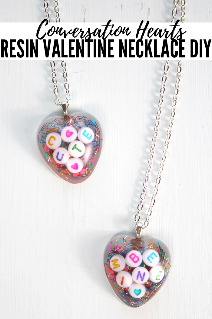 Make a conversation heart resin Valentine necklace with resin for the perfect Valentine's day gift for a friend. #resin #resincrafts #resincraftsblog  via @resincraftsblog