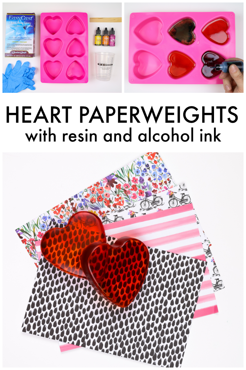 Add a little love to your desk with a homemade heart paperweight made with colored resin. via @resincraftsblog