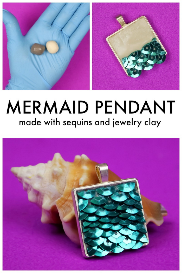 Let everyone know you are a mermaid at heart with this DIY mermaid pendant made with sequins and jewelry clay. via @resincraftsblog