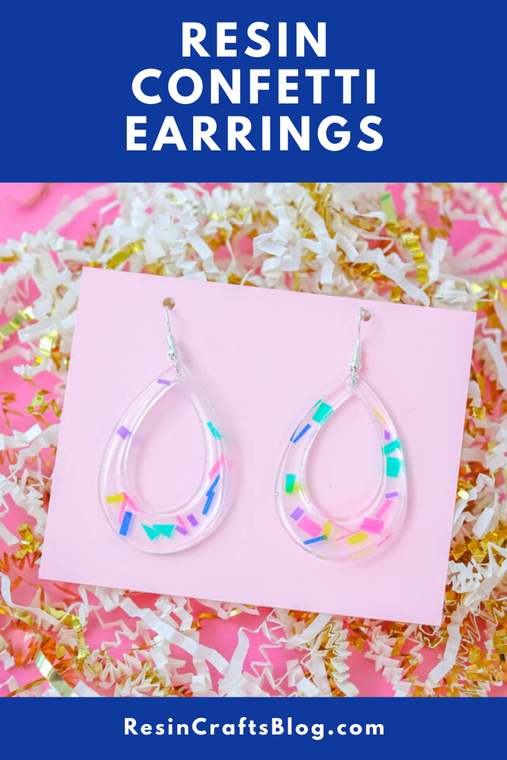 Make fun and playful resin confetti earrings using EasyCast Clear Casting Epoxy and colorful acetate paper! via @resincraftsblog