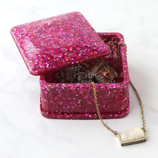 Glittered Resin Trinket Box with Jewelry