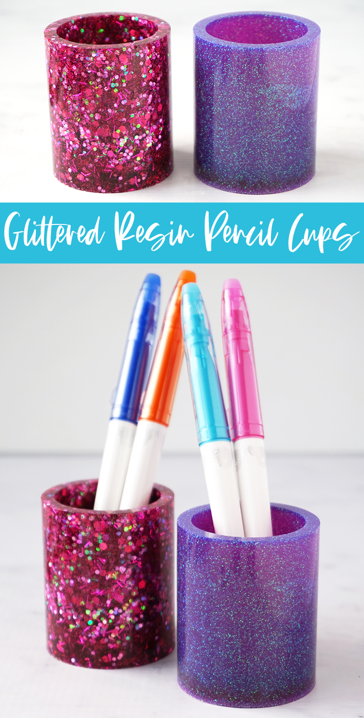 Glittered Resin Pencil Cups via @resincraftsblog
