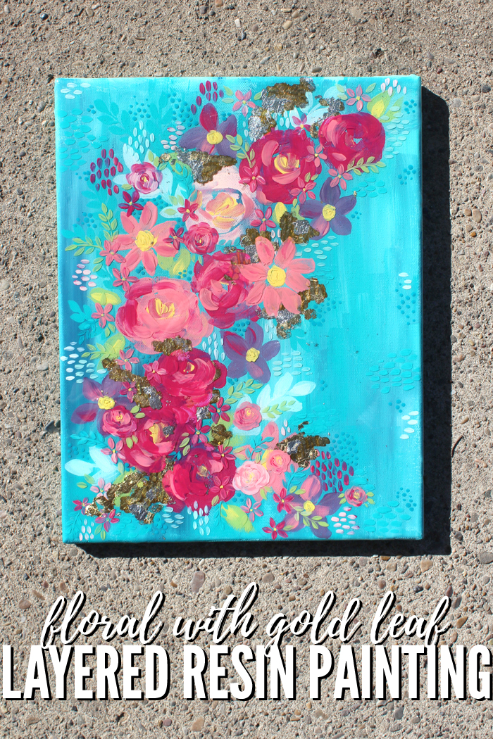 Paint a Layered resin canvas with Envirotex Lite High Gloss Resin.  This painting is canvas with layers of creamy paints, resin and gold leaf. #resincraftsblog #resin #resincrafts #doodlecraft via @resincraftsblog