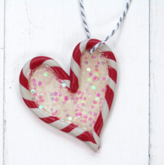 Resin Candy Cane Heart Glitter Ornament