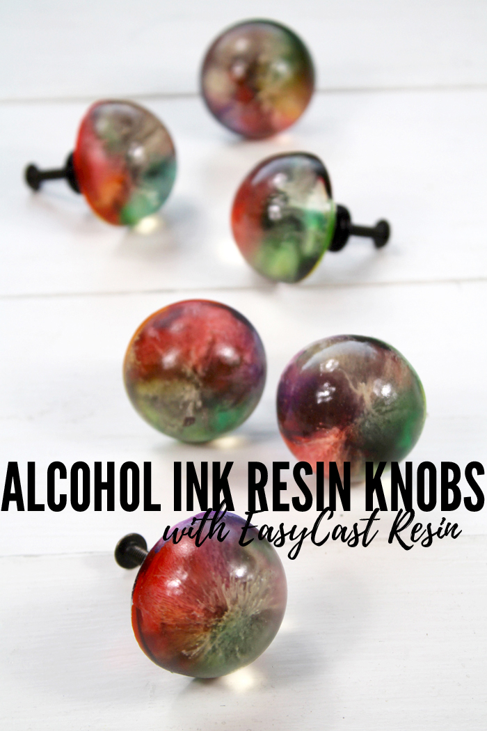 Learn how to make alcohol ink resin knobs using EasyCast resin. The alcohol ink swirls in the resin and can be any color to match your decor. #madewitheti #resincrafts #resincraftsblog #doodlecraft via @resincraftsblog