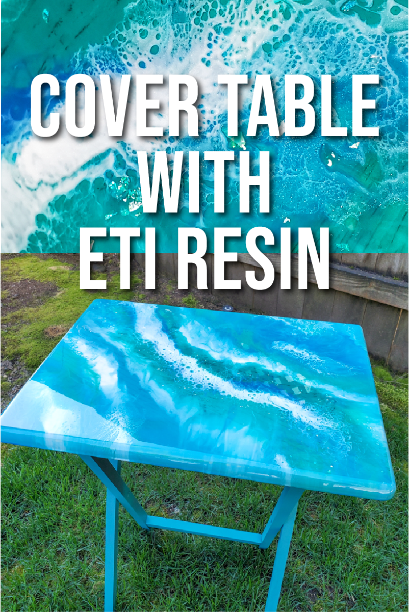 Use Envirotex Lite Pour-On Resin in different colors of blue and green to make this beautiful resin table top. via @resincraftsblog