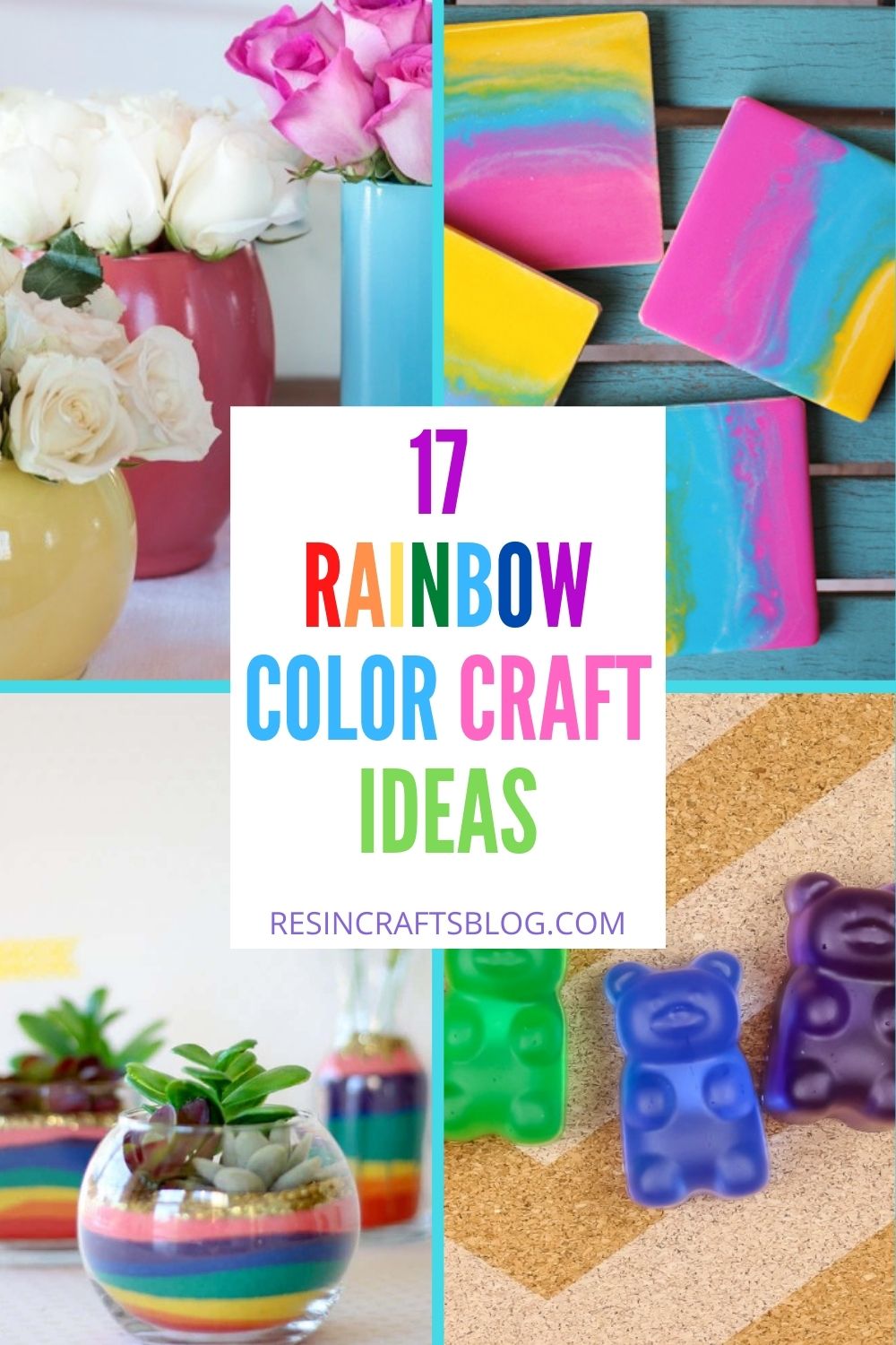 Add a little color to your home and garden with these fun DIY rainbow crafts. There are simple coasters, wall art, garden stones and more! #resincraftsblog #diyrainbowcrafts #colorfulcrafts via @resincraftsblog