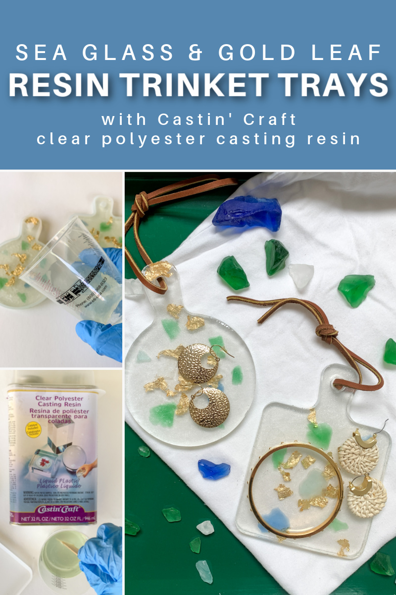 Use sea glass and gold leaf flakes to make beautiful resin trinket trays! These resin trays are beautiful and also useful.  Castin' Craft clear polyester casting resin makes it easy to embed objects in resin and create lovely keepsakes like these trinket trays. via @resincraftsblog