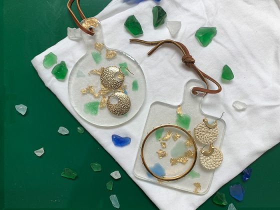 Sea Glass and Gold Leaf Resin Trinket Tray