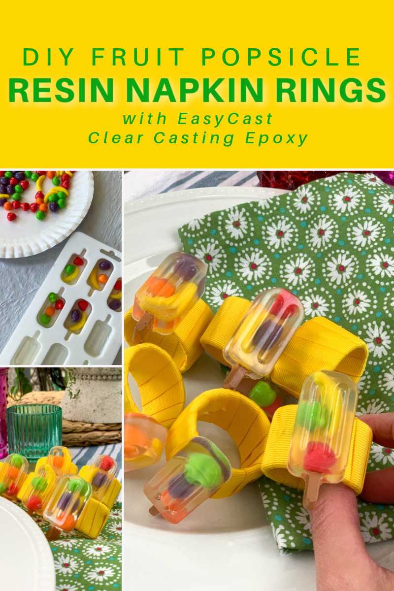 Learn to make your own resin napkin rings in cute popsicle shapes. This post tells you everything you need to make these candy-filled popsicles! Resin popsicles are so cute on any summer table. via @resincraftsblog