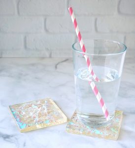 Glass of Water on Resin Iridescent Coasters