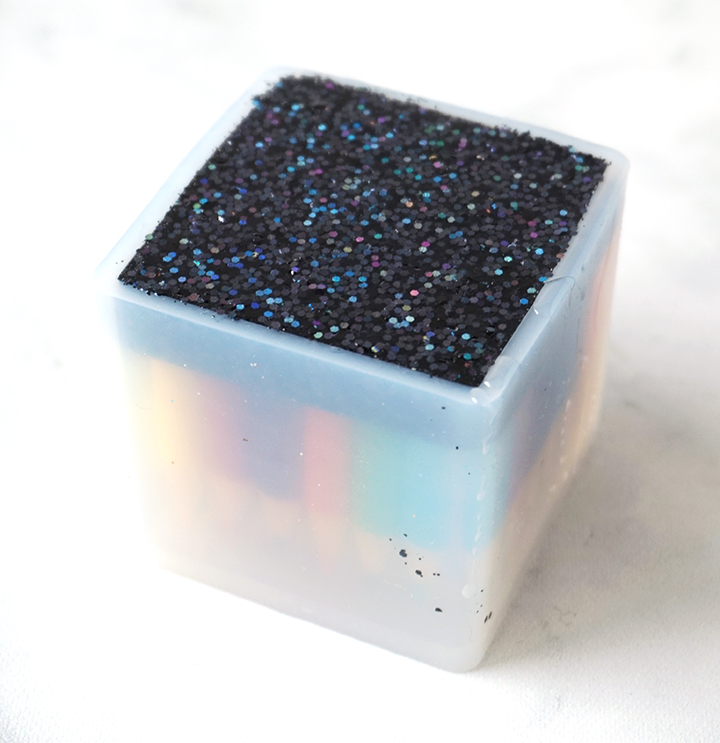 Cube Mold with Black Glitter Resin