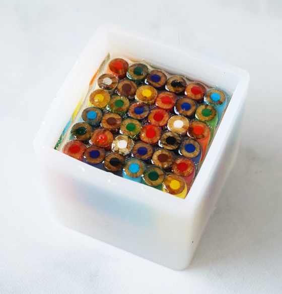 Colored Pencils in Cube Mold with Resin
