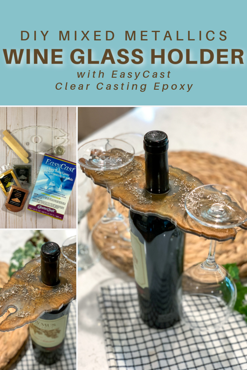 Make a DIY wine glass holder with EasyCast resin! This mixed metallics resin project is gorgeous and makes a great gift, too! via @resincraftsblog