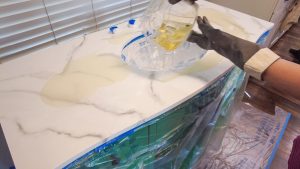 pouring resin on countertop